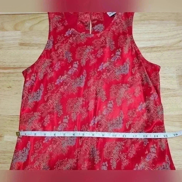 Vintage 90s Breakin Loose Asian Print Red Sleeveless Maxi Dress - Picture 9 of 11